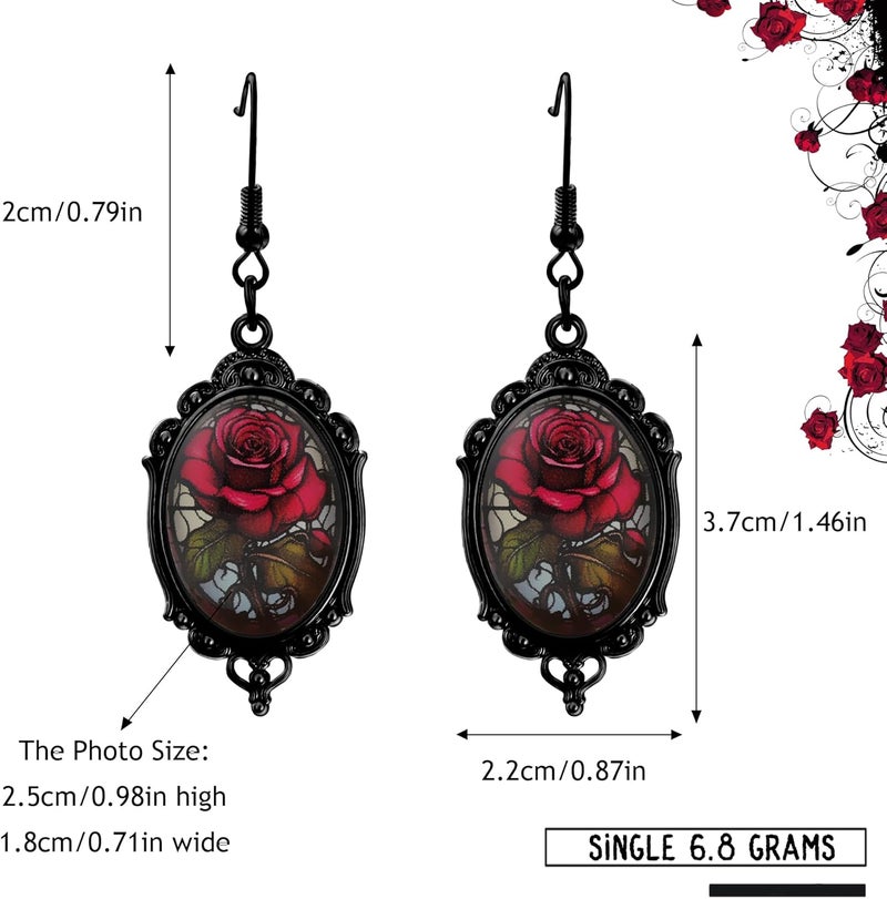 DAYANEY Halloween Earrings for Women as Goth Accessories, Gothic Witch Earring Vintage Costume Jewelry for Halloween Outfits, Devil Vampire Red Rose Earrings Raven Jewelry as Goth Gifts for Women - Image 4